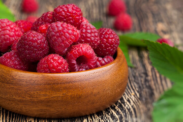 harvested red raspberries, close up