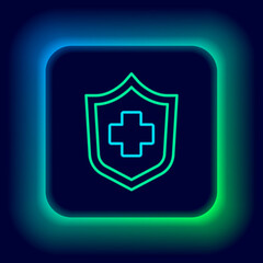 Glowing neon line Health insurance icon isolated on black background. Patient protection. Security, safety, protection, protect concept. Colorful outline concept. Vector