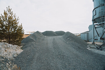 Place for storage and loading of crushed stone in a quarry.