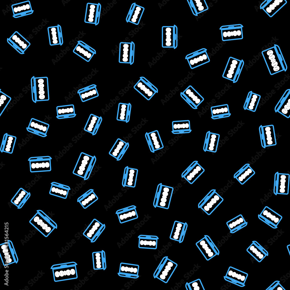 Poster line clock on laptop screen icon isolated seamless pattern on black background. schedule concepts. v