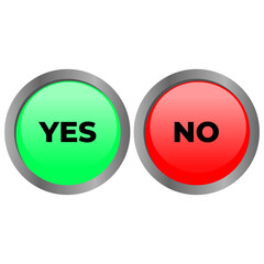 Yes and no buttons icon set with green and red colour design. Rounded button 3d icon for option related illustration.