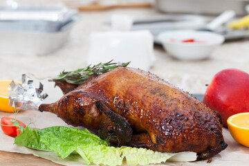 one baked duck for a holiday