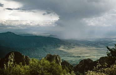 View at Alburquerque and rainclouds. New Mexico USA. Eighties.