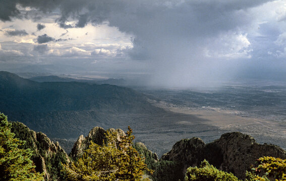 View at Alburquerque and rainclouds. New Mexico USA. Eighties.