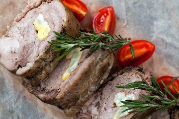 baked pork pork with eggs inside meat