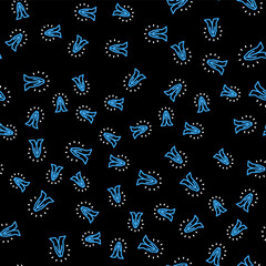 Line Hands in praying position icon isolated seamless pattern on black background. Prayer to god with faith and hope. Vector