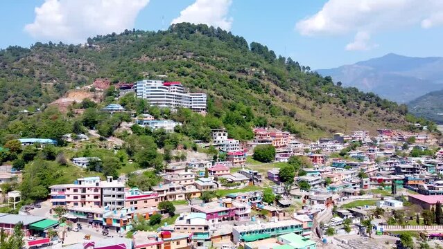 Arial shot of the city of Bagh at the hill with city view