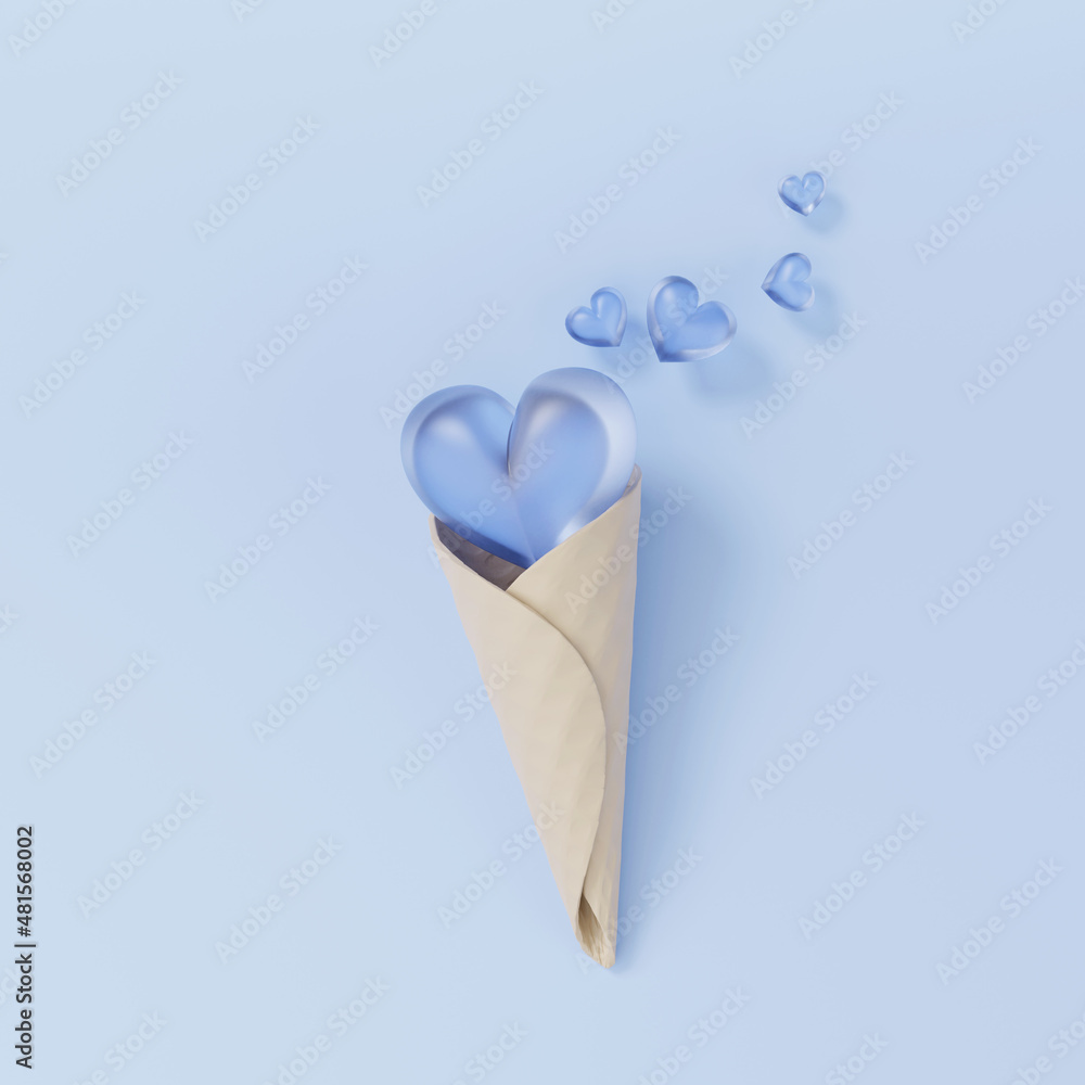 Aufkleber 3d render of blue heart shaped ice cream. flat lay.