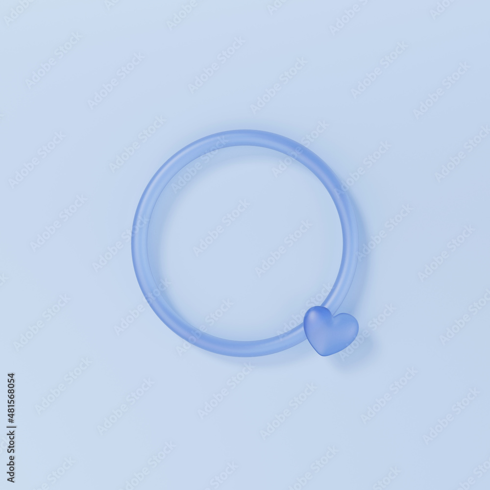 Aufkleber 3d render of blank circle frame with heart, flat lay composition.