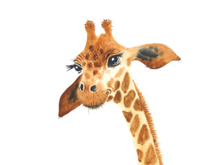 A poster with a baby giraffe. Watercolor giraffe animal illustration isolated in white background. - 481568257