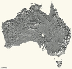Topographic relief map of AUSTRALIA with black contour lines on vintage beige background