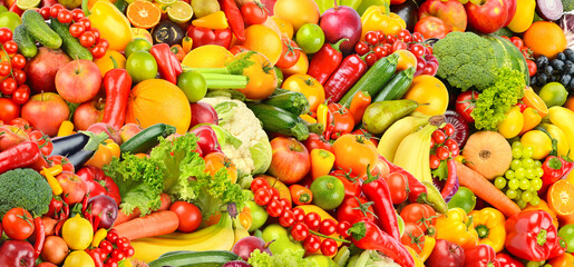 Background of vegetables, fruits and berries.