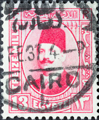 Egypt - Circa 1932: A postage stamp printed in Egypt showing a portrait of the Egyptian Royalty King Fuad I