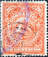 Costa Rica - Circa 1892: A postage stamp from Costa Rica showing a Coat of Arms of Costa Rica