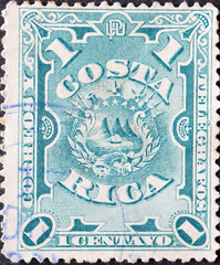 Obraz premium Costa Rica - Circa 1892: A postage stamp from Costa Rica showing a Coat of Arms of Costa Rica