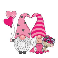 Valentine card. Gnome couple in love. Isolated vector	
