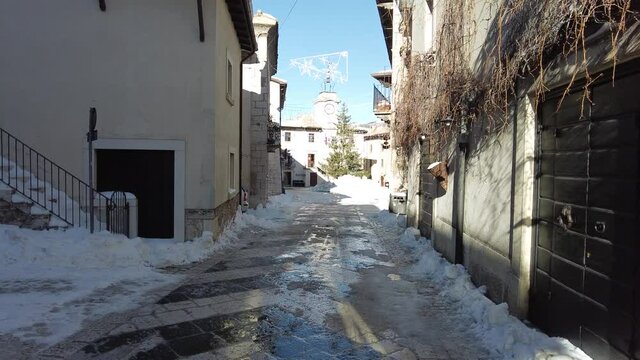 The beautiful village of Pescocostanzo covered in snow during winter time. Abruzzo, central Italy.	