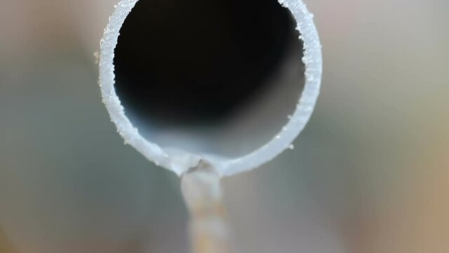 Water flowing from PVC plumbing plastic tube with colorful blured background