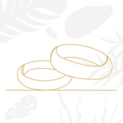 wedding rings continuous line drawing, on an abstract background