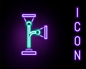 Glowing neon line Floor lamp icon isolated on black background. Colorful outline concept. Vector