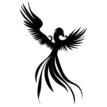 phoenix bird, firebird black silhouette, vector, isolated
