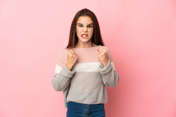 Little girl isolated on pink background frustrated by a bad situation