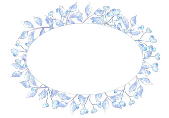 Hand drawn watercolor floral frame with winter plant. Botanic illustration.