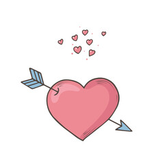 Red Heart with Arrow  in doodle style. Love, Romantic  and Valentine’s Day concept. Designs for greeting cards, print, web, wrapping paper or fabric template
