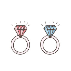 Pink and Blue Diamond Rings.  Doodle sketch isolated on white. Love, Romantic and Valentine’s Day concept. Designs for greeting cards, print, web, wrapping paper or fabric template