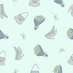 Beautiful line art collection with wedding seamless doodle style for celebration design. Happy valentine day background.