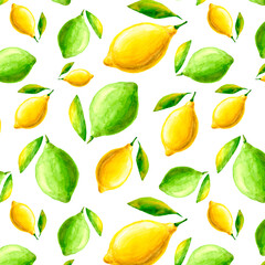 fruit seamless pattern citrus watercolor white background