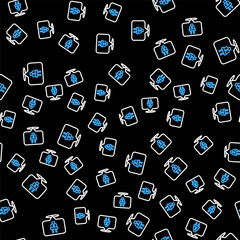 Line Electric plug icon isolated seamless pattern on black background. Concept of connection and disconnection of the electricity. Vector
