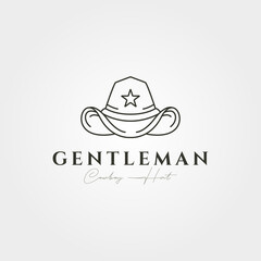 Fototapeta premium cowboy hat logo line art vector with star icon symbol illustration design
