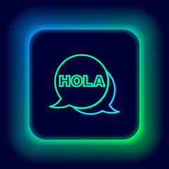 Glowing neon line Hola icon isolated on black background. Colorful outline concept. Vector © vector_v