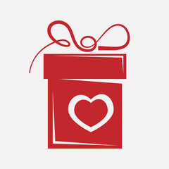 festive gift box with bow and heart vector isolated icon on white background