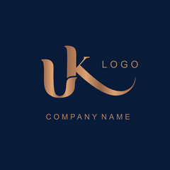 Female monogram UK for a beauty center. Logo vector linear initials U K. Emblem design Lettering business logotype