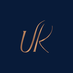 Female monogram UK for a beauty center. Logo vector linear initials U K. Emblem design Lettering business logotype