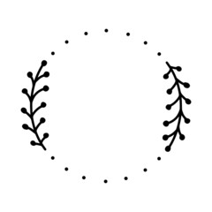 Vector hand drawn spring wreath isolated on white background. Silhouette circle of leaves. Doodle style. Floral frame.