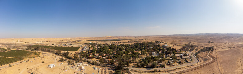 Panoramic view from the sky to Mashabei Sade Kibbutz