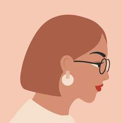 Woman portrait in minimal style. Female face profile. Side view of Girl in eyeglasses vector illustration - 481574685