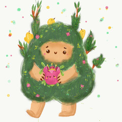 Fototapeta premium Abstract fairy creature. Cute fantasy forest character. Lovely monster