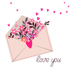 envelope with hearts and flowers