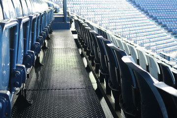 Folding seating steel structure installed on Grandstand in the stadium.	