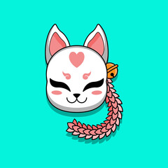 Fototapeta premium Cute japanese kitsune mask with sakura flower, Vector illustration eps.10
