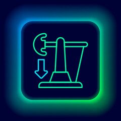 Glowing neon line Drop in crude oil price icon isolated on black background. Oil industry crisis concept. Colorful outline concept. Vector