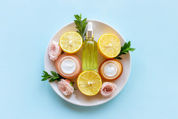 Citrus essential oil and medicine herbal cosmetic with flowers