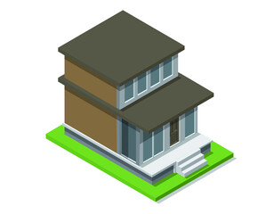 isometric house modern design miniature  vector. building with a pool on roof, minimalistic architecture design. isolated illustration for infographics