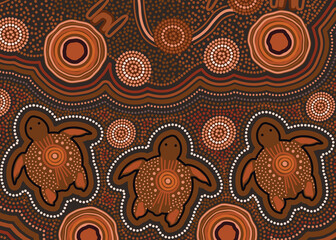 Aboriginal dot brown painting with turtle