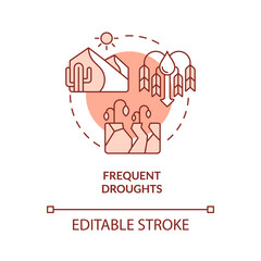 Frequent droughts red concept icon. Effects of climate change abstract idea thin line illustration. Isolated outline drawing. Editable stroke. Roboto-Medium, Myriad Pro-Bold fonts used