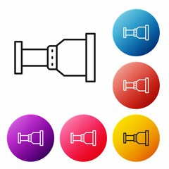 Black line Pipe adapter icon isolated on white background. Plumbing pipeline parts of different shapes. Set icons colorful circle buttons. Vector